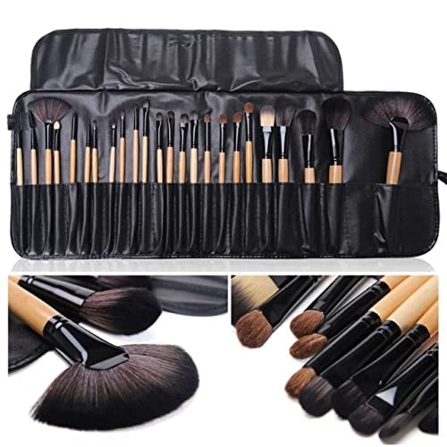 KAYI PROFESSIONAL 24 Pcs Makeup Brush Set for Foundation, Face Powder, Blush Blending Brushes, Cruelty-Free Synthetic Fiber Bristles with Leather Case (Handle May Vary)-image-5