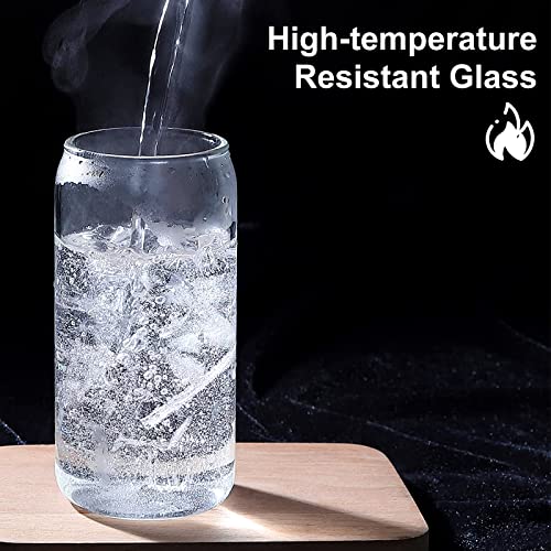 Maritown Glass Cup With Lid And Straw, 16 Oz Drinking Glasses Iced Beer Coffee Cup Can-Shaped Reusable Glass Cups Fruit Juice Cups Whiskey Cocktail Glasses Travel Bottle #TOP2