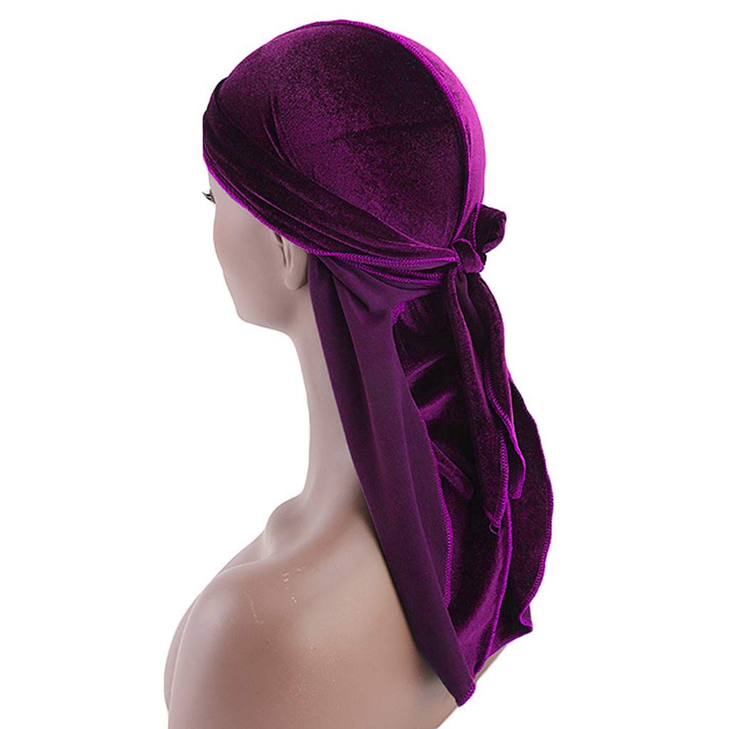 secret desire Men Lady Velvet Bandana Durag Headwear Silk Pirate Cap Wrap Hat Purple-picture-20