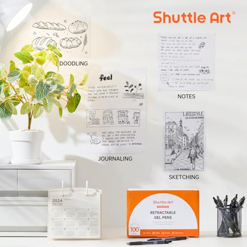 Image of Shuttle Art Black Gel Pens, 100 Pack Retractable Medium Point Rollerball Gel Ink Pens Smooth Writing with Comfortable Grip for Office School Home Work
