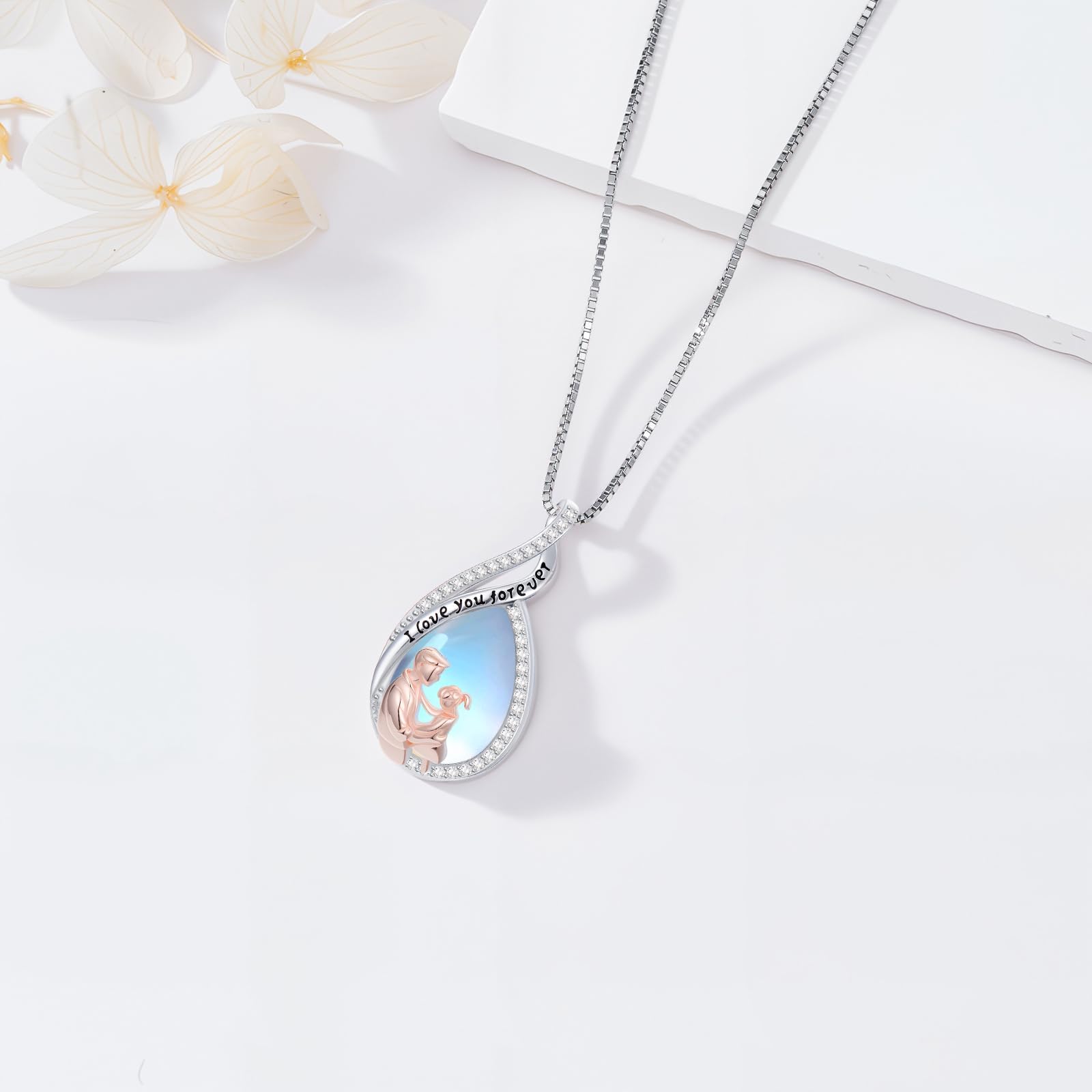 RomantiCWORK Collar de padre e hija de plata de ley 925 con colgante de corazón y papá hija regalo de cumpleaños, joyas para mujer y niña