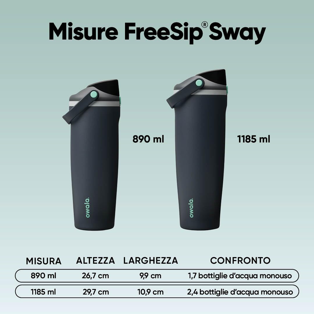 Owala FreeSip Sway borraccia termica in acciaio inox con beccuccio 2‑in‑1, 1185ml, cannuccia integrata e manico ad archetto, per viaggi, scuola e sport, senza BPA, a prova di perdite, Foggy Tide