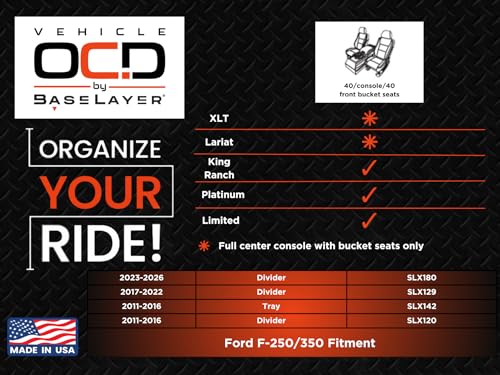 Vehicle OCD - Center Console Organizer for Ford F250/350/450 SuperDuty (2017-2022) and Expedition (2018-2024) (Full Console w/Bucket Seats ONLY) - Made in USA - SLX129 - Thumbnail 6