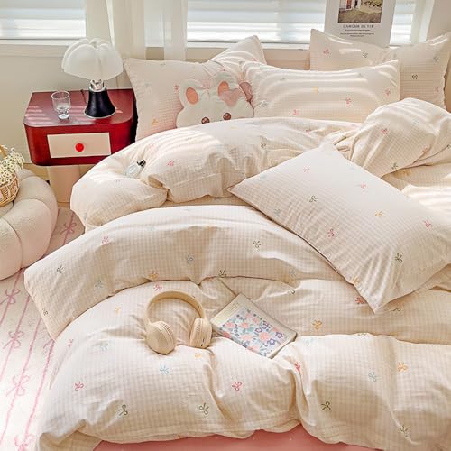 Covebett Bettwäsche 135x200 Kariert Weiß mit Bunt Schleifen Mädchen...
