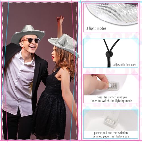 Image of Tisancy LED Lights Cowboy Cowgirl Hat Flashing LED Lights Cowgirl Hat for Wedding Western Bachelorette Party