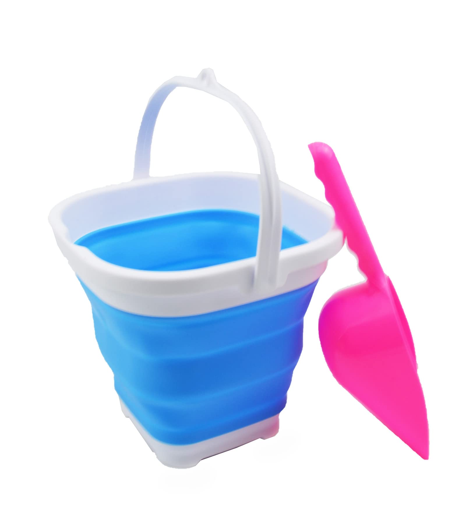 SAMMART 2.6L Collapsible Square Bucket - Foldable Plastic Tub, Portable For Camping, Fishing, Car Wash (White/Blue) - View #10