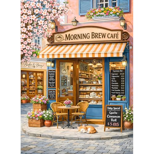 Puzzles para Adultos 500 Piezas, Rompecabezas de Cafetería - Morning Brew Cafe, Rompecabezas Imposibles para Personas Mayores y Familias, 20.47x14.96 pulgadas miniatura 1