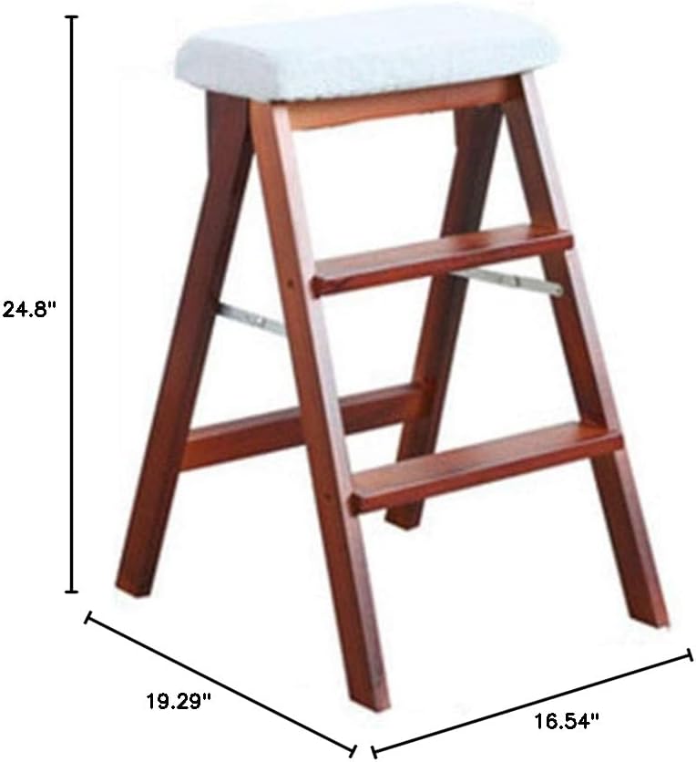 Diagram showing the dimensions of the ZJXDPBF foldable step ladder stool: 24.8 inches height, 19.29 inches depth, and 16.54 inches width.