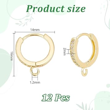 UNICRAFTALE 12Pcs Real 18K Gold Plated Huggie Hoop Earring with Loops Lever Back Dangle Rhinestone Hoop Earring Round Stud Ear Wires 16x14mm for DIY Earring Jewelry Making
