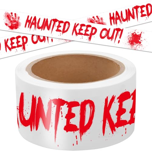 Halloween Decorations Caution Tape, HAUNTED KEEP OUT White Bloody...