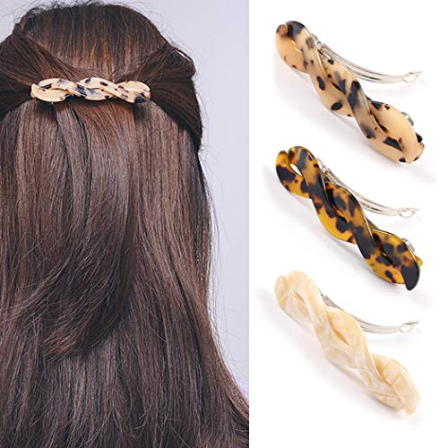 Briskaari Hair Barrettes Tortoiseshell Hair Clips Geometric Hair Pins Automatic Hair Accessories for Women and Girls (Pack of 3)