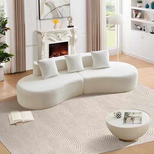 109'' Curved Couch, Mid Century Modern Half Moon Sofa, Luxury 3-S...