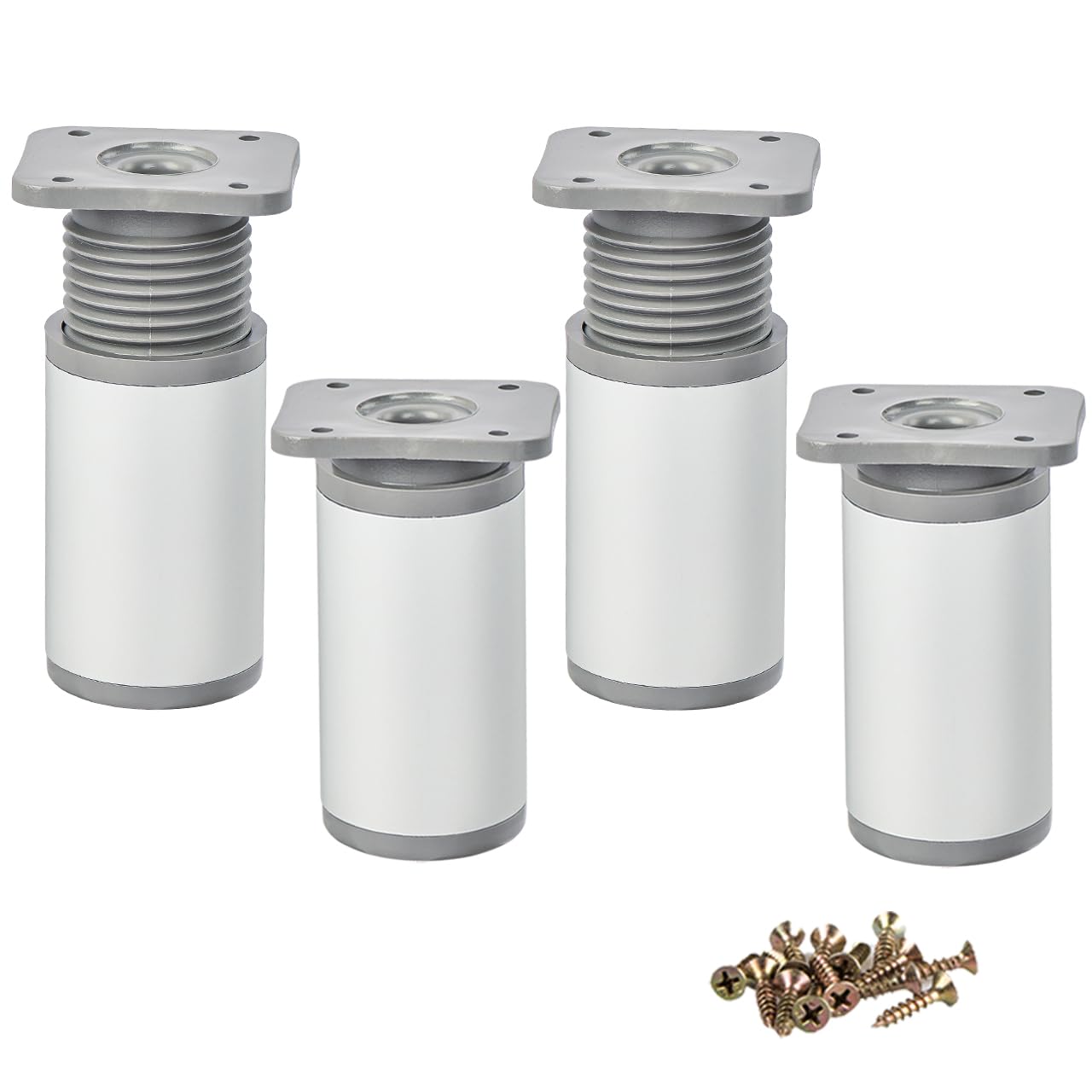 Btowin VCF 4 Inch/10cm Adjustable Furniture Legs, 4 Pcs Matte Silver Round Aluminum Alloy Furniture Support Feet, Adjustable Height 0-20mm Replacement Leg Table Legs for Cabinet Desk Sofa Cupboard