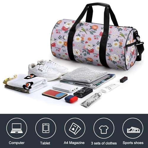 Womens Sports Gym Tote Bag Waterproof Weekender Overnight Handbag Floral Flowers Duffel Bag for Yoga Sport Travel4