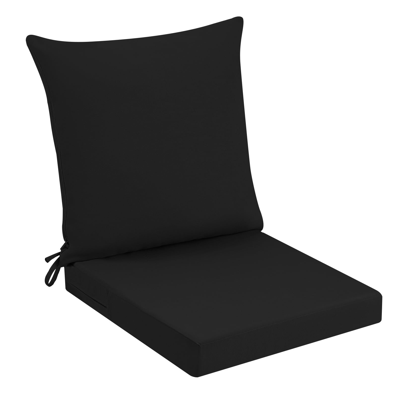 PRIMEPATIO Outdoor Garden Chair Cushion with Backrest, 7cm Thick Waterproof Patio Seat Pad with Removable Cover, Patio Furniture Cushion with Ties for Sofa Chairs, 50 x 50cm, Black