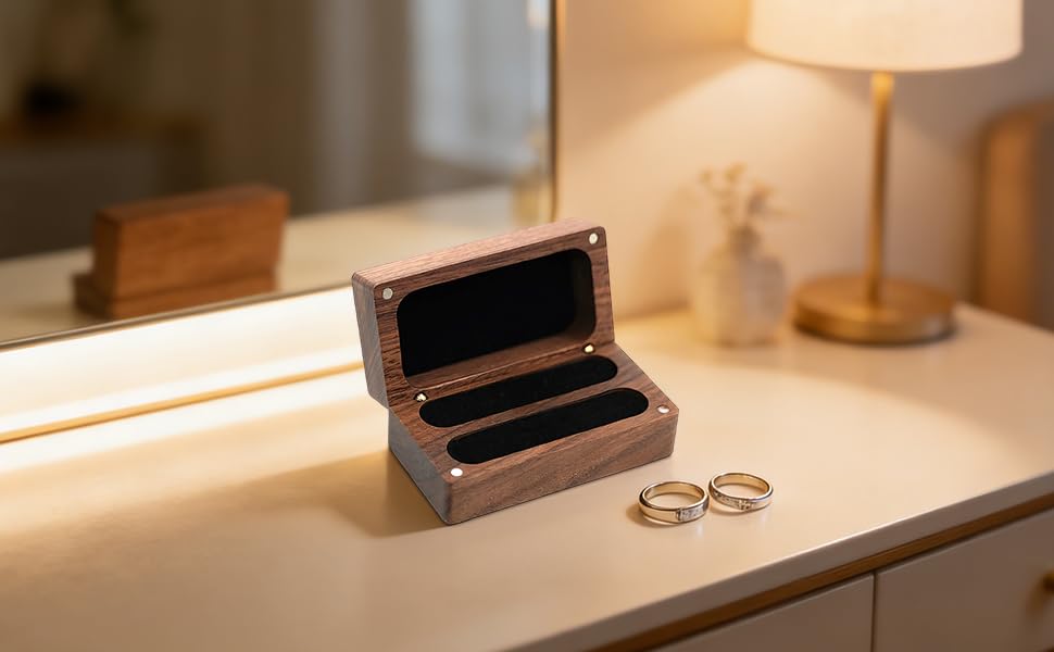 Caja de madera para anillos portátil contra arañazos con ranura doble 6