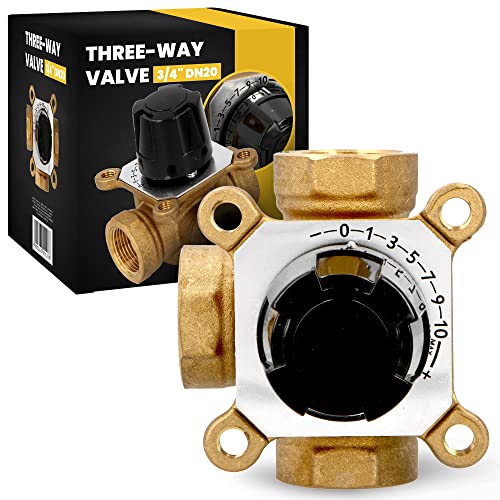 Vanne de mitigeur thermostatique à trois voies - Régulation du chauffage au sol - Réglage 3/4 DN20 - Soupape thermostatique pour température de l'eau - Thermostat Control