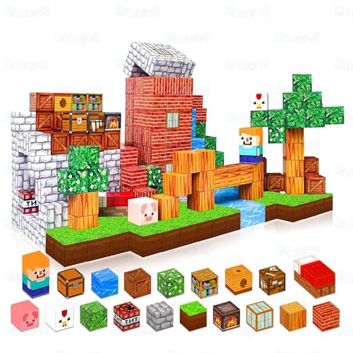 Image of Kidology 100PCS Magnetic Blocks for Kids | Village Theme Magnetic Building Tiles Set | STEM Construction Toy for Toddlers Ages 3+ | Creative Sensory Magnet Blocks for Indoor & Outdoor Play