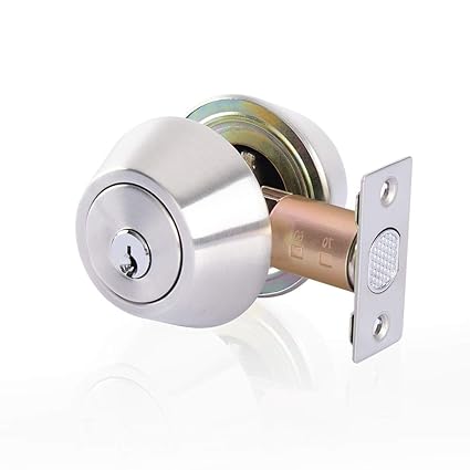 Rulart Double keyed Deadbolt Lock - Keyed on Both Sides, 2-Way Adjustable Cylinder Deadbolt (Privacy/Passage), Satin Stainless Steel (Silver, Single Cylinder) (Silver, Double Side)