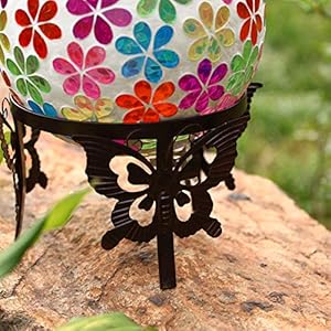 Topadorn Gazing Ball Stand Garden Hardware Metal Stand with Butterfly Adorned for 10 Inch or 12 Inch Gazing Globes