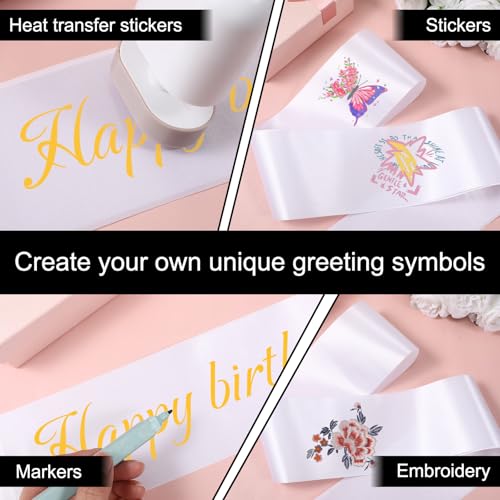 Fyntave 8 Pcs Blank White Satin Sash 71 Inch Long Pageant Sashes DIY Plain Sashes for Bride Slogan Blessing Accessory for Party Decorations Wedding Birthday Halloween Christmas Graduation - Thumbnail 6