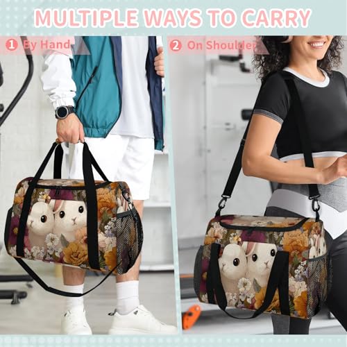 Bunny Colorful Flower Travel Duffel Bag Weekender Overnight Bags for Women Men Foldable Waterproof Tote Bag with Trolley Sleeve4