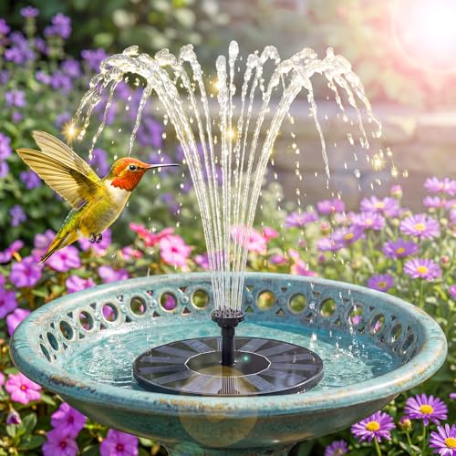 Image of AISITIN Solar Fountain Pump for Bird Bath with 4 Fixer & 6 Nozzles