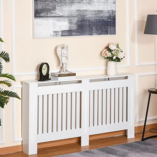 HOMCOM MDF Radiator Cover Cabinet Top Shelving Home Office Vertical Slatted Vent White 152L x 19W x 81H