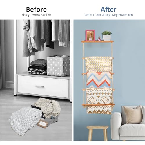 5-Layer-Wooden-Blanket-Ladder-2-in-1-Towel-Racks-Blanket-Quilt-Towel-Holder-Rack-Decorative-Ladder-Storage-Ladder-Quilt-Rack-Blanket-Holder-Ladder-Shelves-for-BathroomLiving-RoomBedroom 5 Layer Wooden Blanket Ladder 2 in 1 Towel Racks Blanket Quilt Towel Holder Rack Decorative Ladder Storage Ladder Quilt Rack Blanket Holder Ladder Shelves for BathroomLiving RoomBedroom