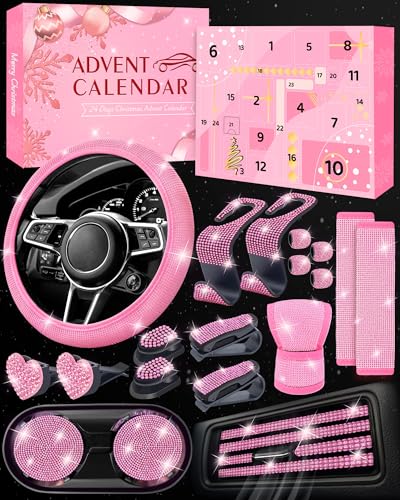 Pink Car Accessories Advent Calendar 2025 for Women - 24 Days of Pink Gift Set, Christmas Countdown Calendar with Sparkly Interior Décor, Luxury Holiday Gifts for Wife, Girlfriend, Mom, Coworker