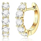 DOCHAIS Moissanite Hoop Earrings for Women/Men 925 Sterling Sliver Hypoallergenic Hoop Earrings D Colour VVS1 Brilliant Halo Moissanite, 14K White Gold Plated Jewelery for Women