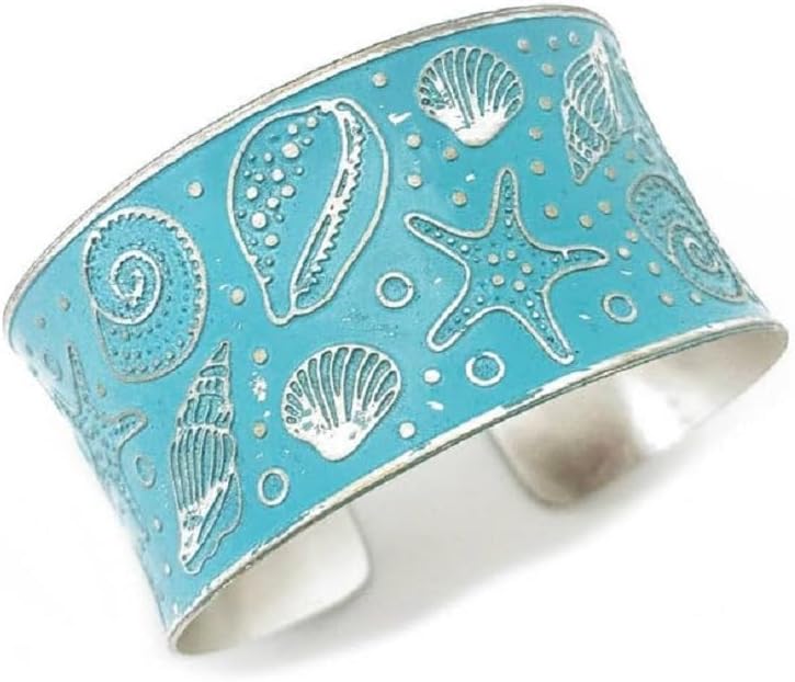 Handcrafted Sea Life Patina Bracelet, Blue, Silver-Plated Brass, Adjustable