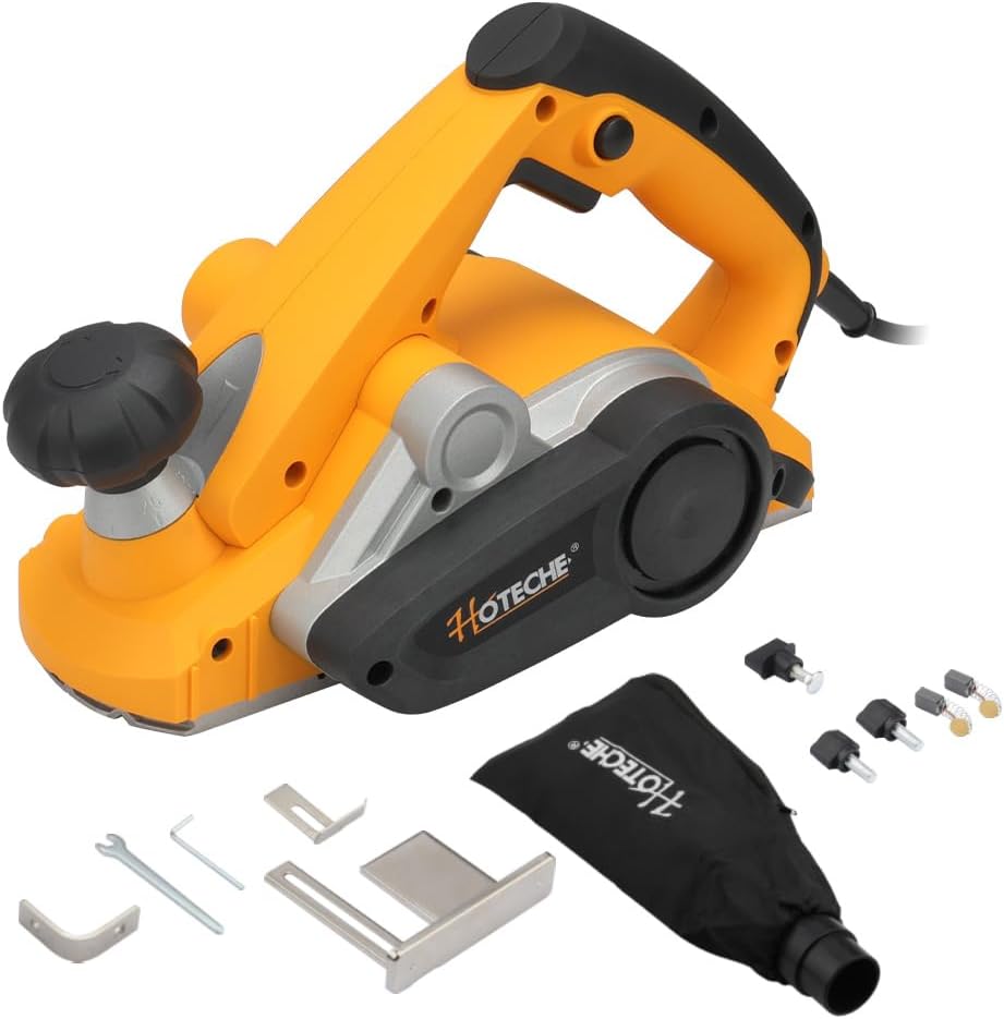 Hoteche 3-1/4-Inch 7.5-Amp Electric Hand Planer for woodworking – High-Speed Corded Wood Planer with TCT Blade, Copper Motor, and Complete Accessory Kit
