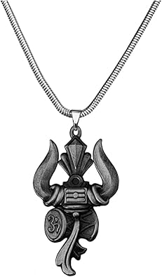 Samyuktha Lord Shiva Om Trishul Damaru Grey Locket with Snake Chain Pendant for Men and Women