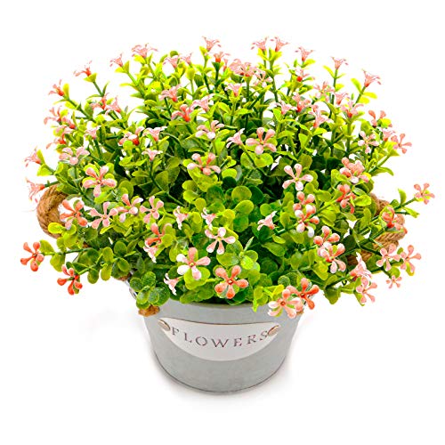 Mixrose Artificial Eucalyptus Faux Plants Mini Fake Plants Eucalyptus Stems With Flowers In Rustic Metal Pots Artificial Plants For Home Office Kitchen Bathroom Decor Indoor (Orange Red) #TOP3