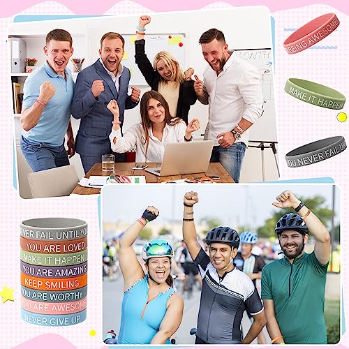 Image of JUNEBRUSHS 64pcs Motivational Quote Silicone Bracelets Colored Bulk