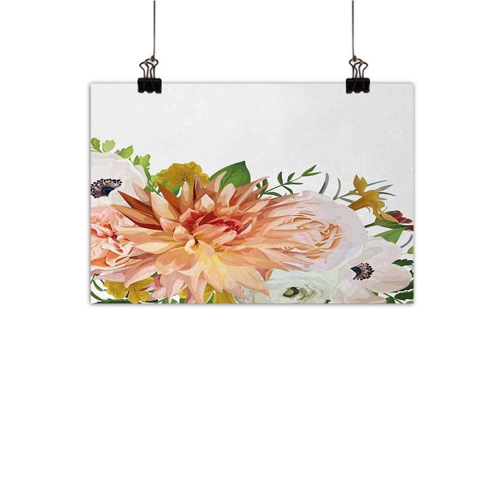 Michaeal Anemone Flower Hanging Painting Garden Rose Dahlia Forest Meadow Bedding Plants Leaves Mix Wall Stickers Salmon Fern Green Khaki W28 x H20