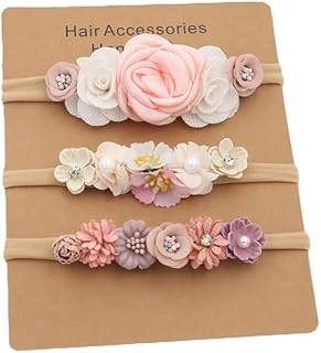 SYGA 3 Pcs Baby Headband, Flower Stretchable, Nylon HairBand for Newborn Infant Toddlers Kids 0-3 Year-Design-3-picture-31