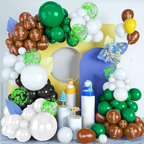 Image of Football Balloons, 60pcs 12 Inch Football Birthday Party Balloons, Dark Green Brown Black Latex Balloons and Geen Confetti Balloons for Touch Down Sports Theme Party Decoration