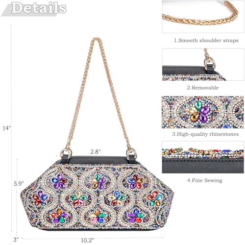 Image of BBTT.ful Flower Evening Handbags Crystals Clutch Purses Rhinestone Shoulder Crossbody Bag