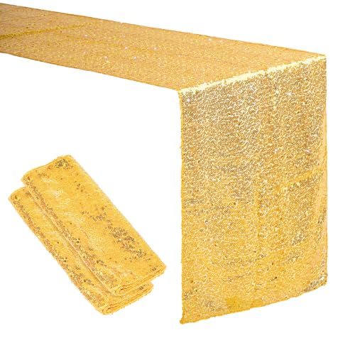 Haakong 2 Packs 12 x 72 Inch Gold Sequin Table Runner Glitter Table Runner for Christmas Wedding Holiday Baby Shower New Year Party Table Decoration
