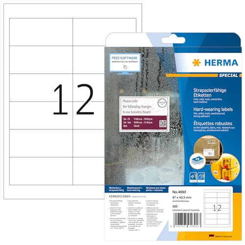 Herma 4692 Étiquettes plastique 97 x 42,3 mm pour impression laser