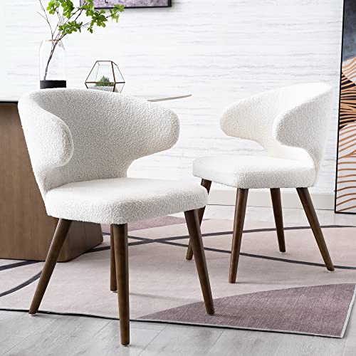 Wahson 6 Pack Modern Kitchen & Dining Room Chairs, Sherpa Upholstered Boucle Dining Chair With Hardwood Legs, White #TOP1