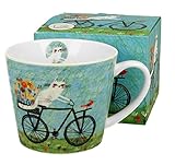 hauteur 9,5 cm Tasse Jumbo XXL 610 ml en porcelaine - Cadeau de bureau - Tasse à café - Tasse à thé - Cappuccino - Motif du monde des chats (vélo)