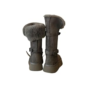 Womens Mid-Calf Snow Boots with Faux Fur Trim 3-5CM Platform Buckle Strap Warm Winter Footwear for Daily Commute