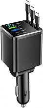 7-in-1 Car Fast Charger - Includes 3 Retractable Fast Charging Cables - 180° Directional Adjustment | LED Digital Display, Easy Operation - Compact and Stylish Design