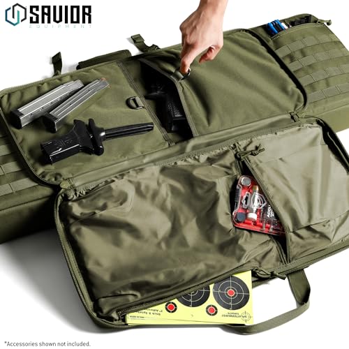 Savior Equipment American Classic Tactical Double Long Gun Bag Pistol Transportation Case w/Backpack Strap, Lockable Compartment, Available Length in 32" 36" 42" 46" 51" 55"