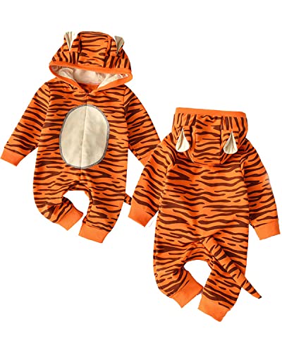 Okbebe Baby Boys Girls Halloween Thanksgiving Christmas Cartoon Tiger Costume Romper Bodysuit with hat (Red-Tiger, 0-6 Months)