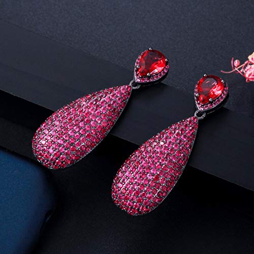 Boucles d'oreilles pendantes LAMGUL en zircon cubique noir et rouge vif pour femme