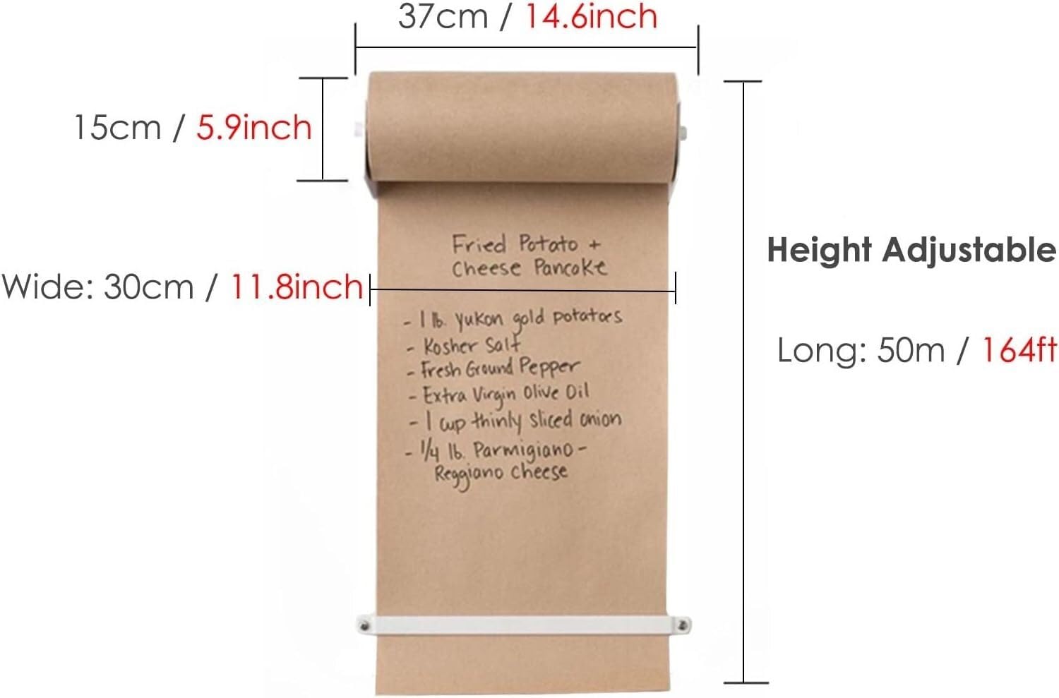 Stojak na rolki papieru pakowego, montowany na ścianie dozownik karteczek do kuchni / pokoju rzemieślniczego / sklepu - zawiera rolki papieru kraftowego, szerokość 37 cm, szerokość 37 cm, szerokość